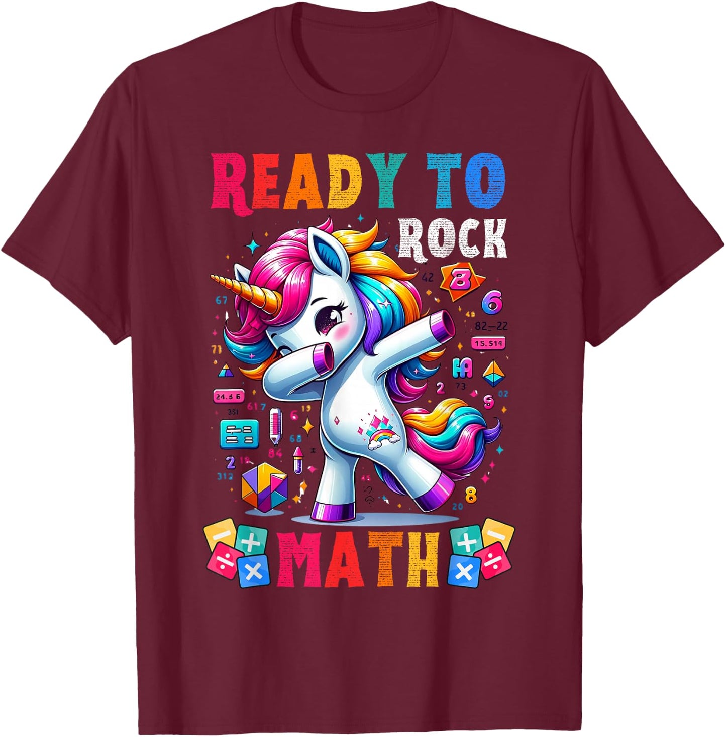 Student back to School Math Squad Kids Girls Smarter Unicorn T-Shirt - T-Shirt | Maroon