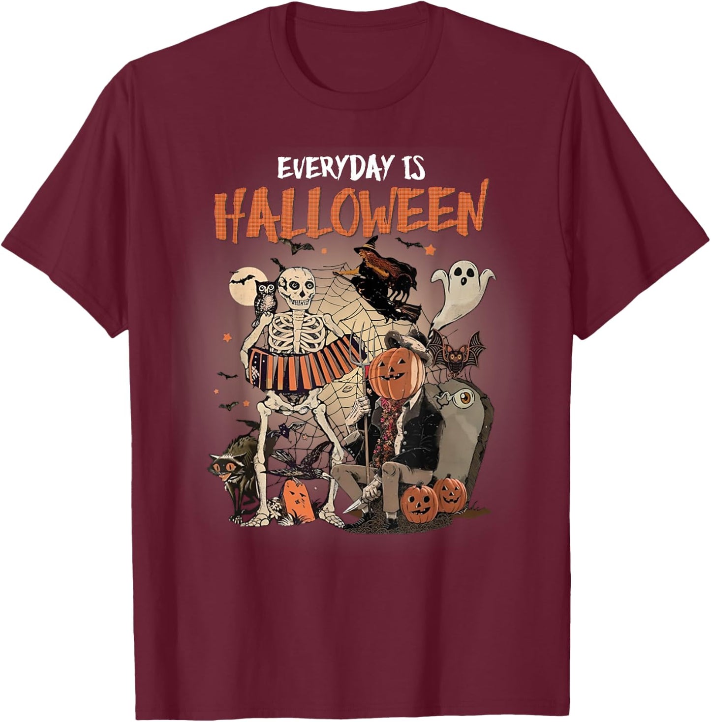 Everyday Is Halloween Spooky Monsters Skeleton Witch Pumpkin T-Shirt - T-Shirt | Maroon