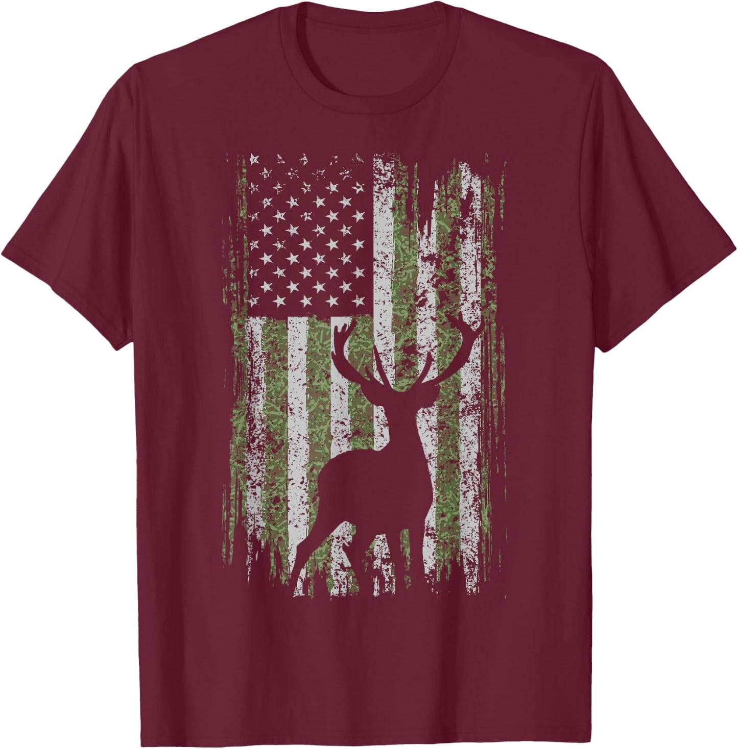 Camo USA Flag Deer Elk Buck Camoflage Hunting For a Hunter T-Shirt - T-Shirt | Maroon