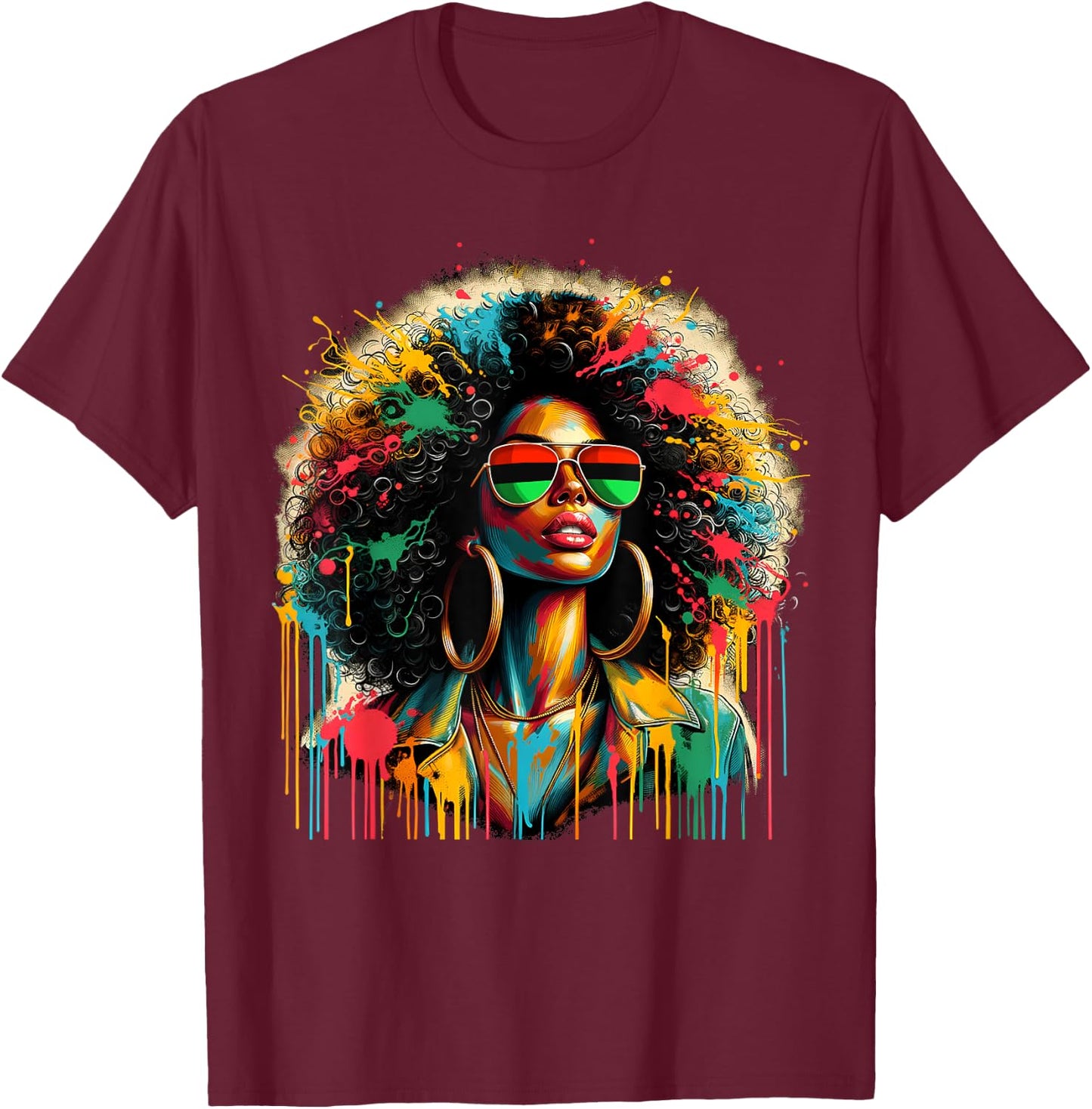 Juneteenth Black Queen Afro African Melanin Dripping T-Shirt - T-Shirt | Maroon
