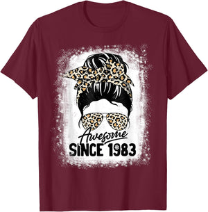 39 Years Old Awesome Since 1983 Leopard 39th Birthday T-Shirt - T-Shirt | Maroon