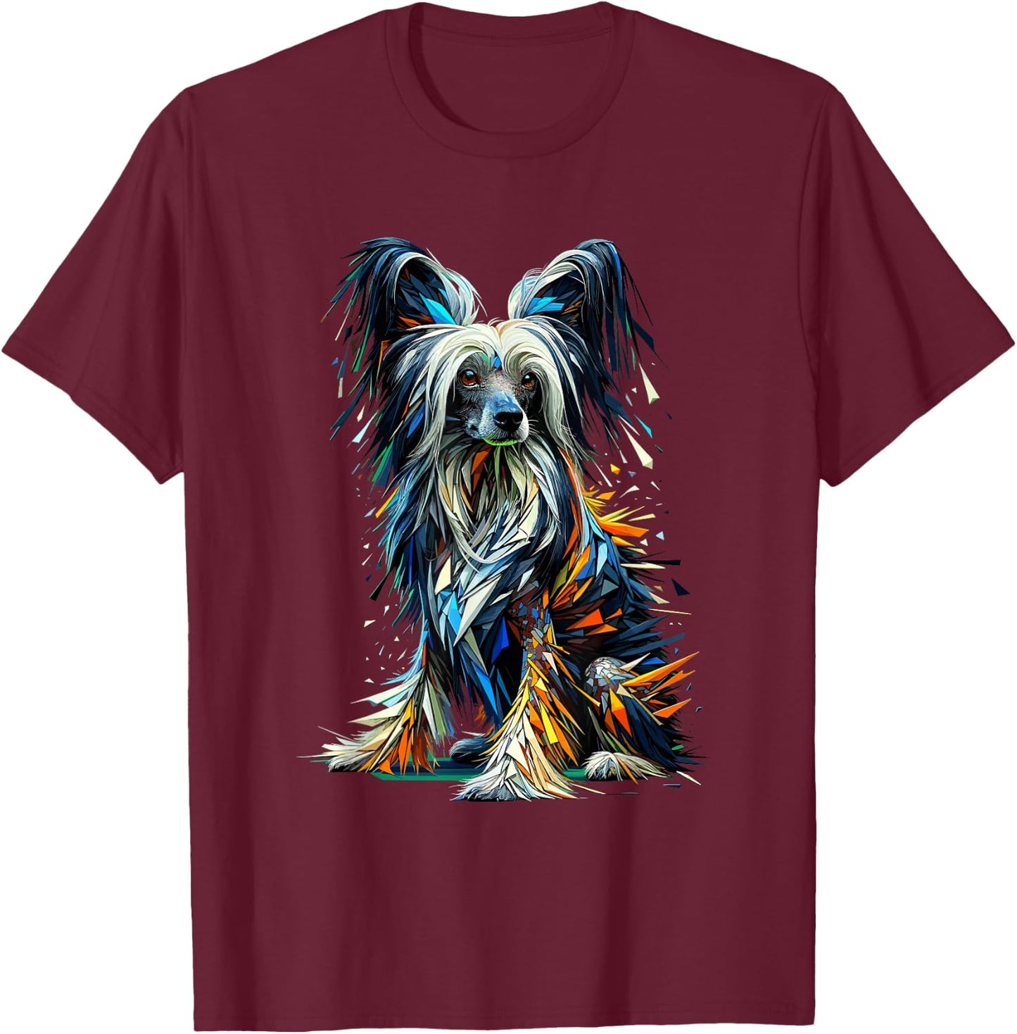 Polygon Type Chinese Crested Dog Crestie T-Shirt - T-Shirt | Maroon
