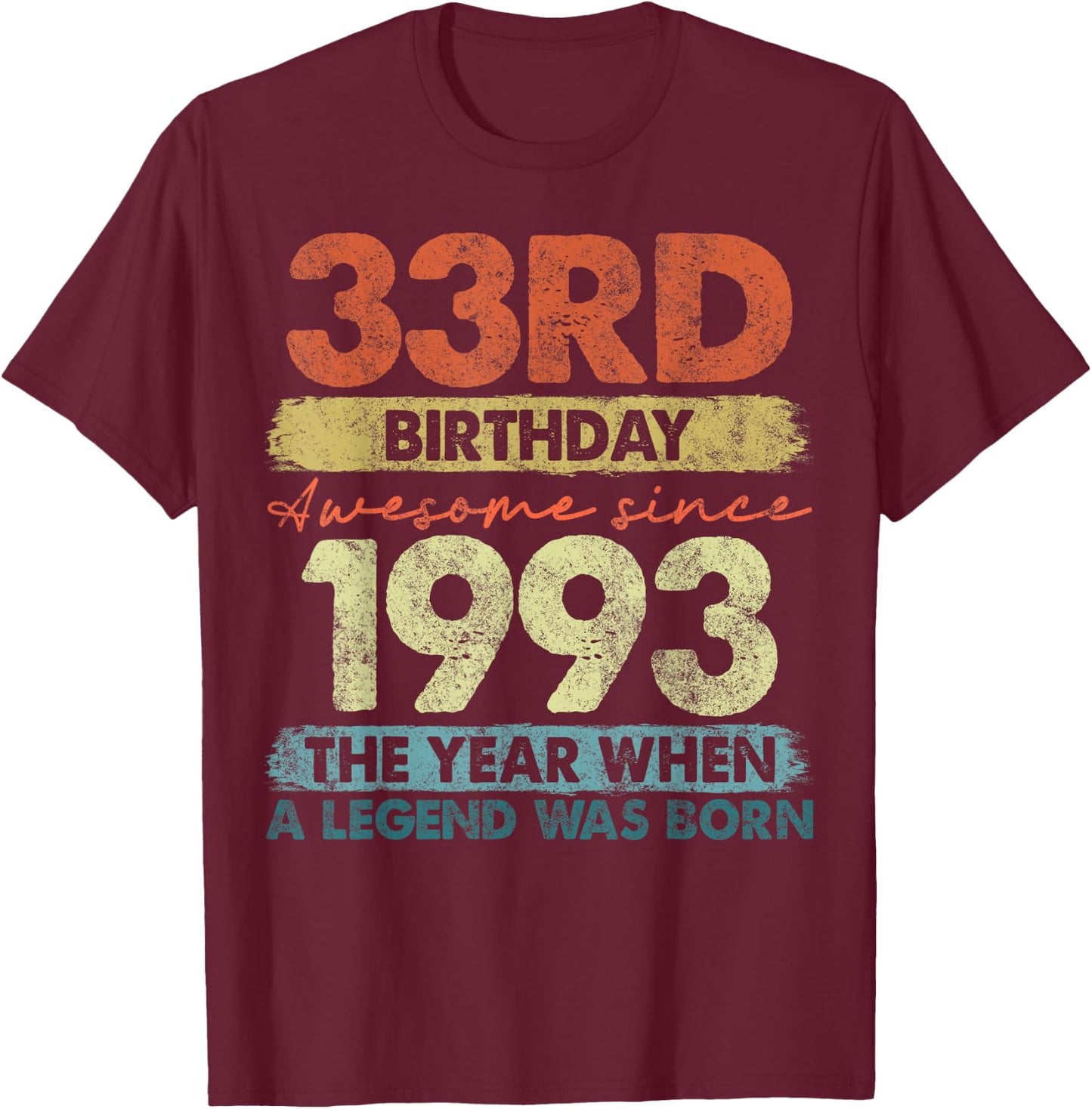 33 Year Old Gifts Vintage 1993 Limited Edition 33rd Birthday T-Shirt - T-Shirt | Maroon