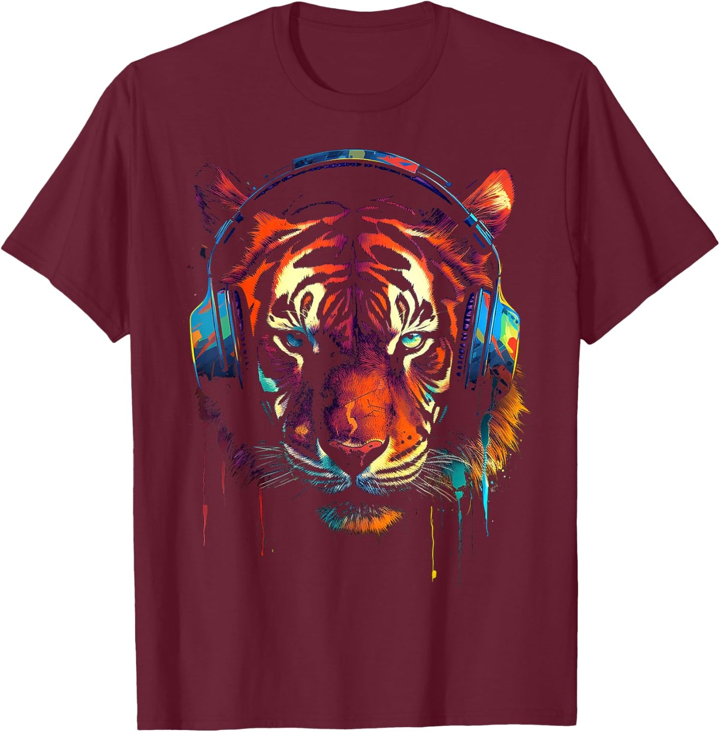 Tiger Animal Motif Artwork Tiger T-Shirt - T-Shirt | Maroon