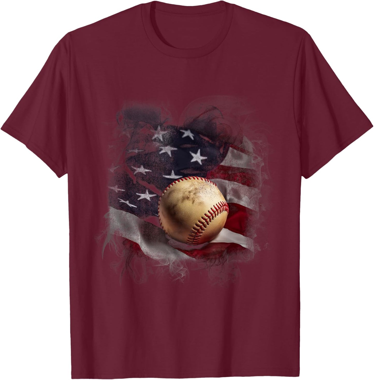 Baseball and American Flag USA Graphic Kids Men T-Shirt - T-Shirt | Maroon