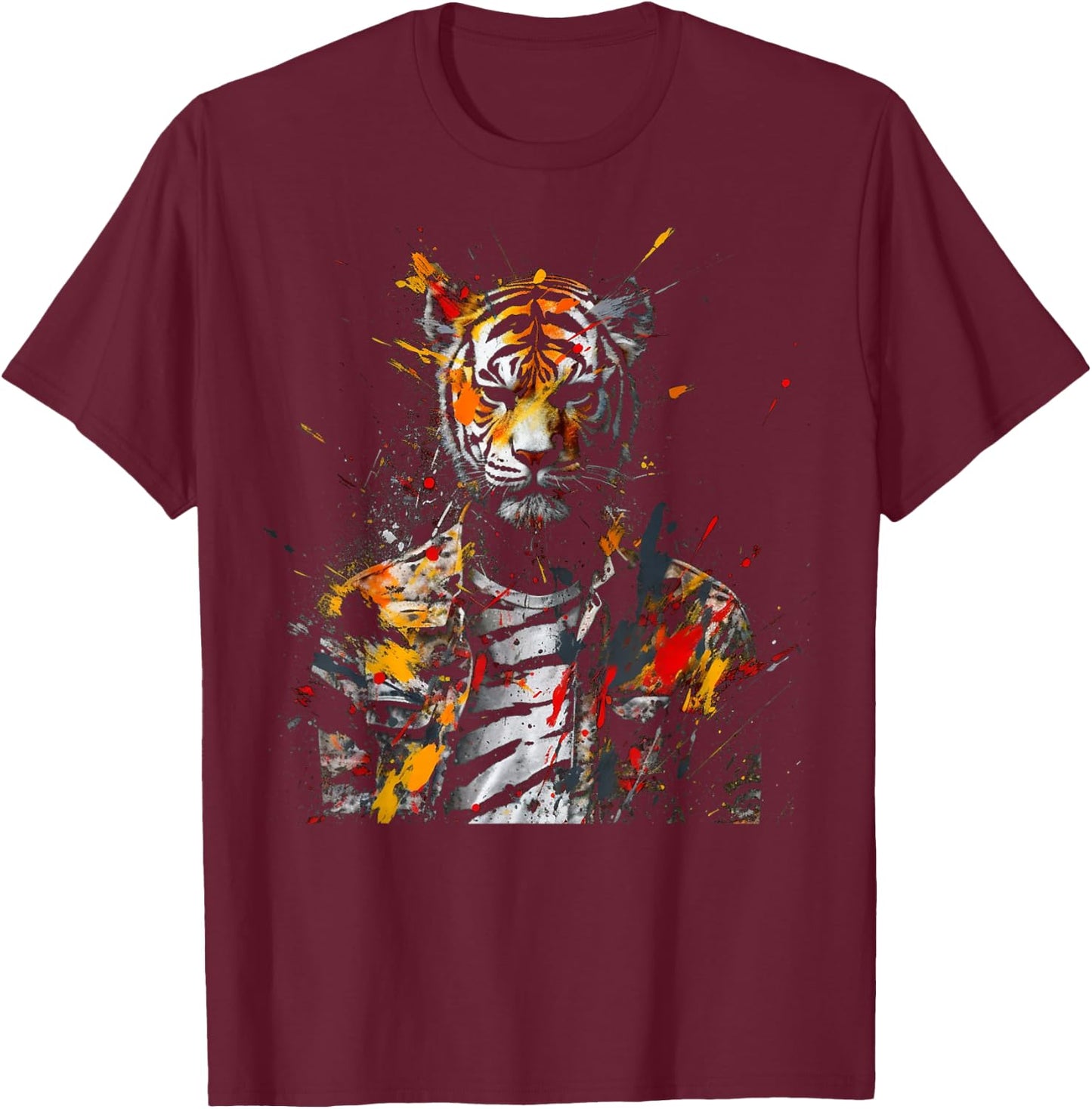 Tiger Artwork Colourful Animal Art Tiger T-Shirt - T-Shirt | Maroon