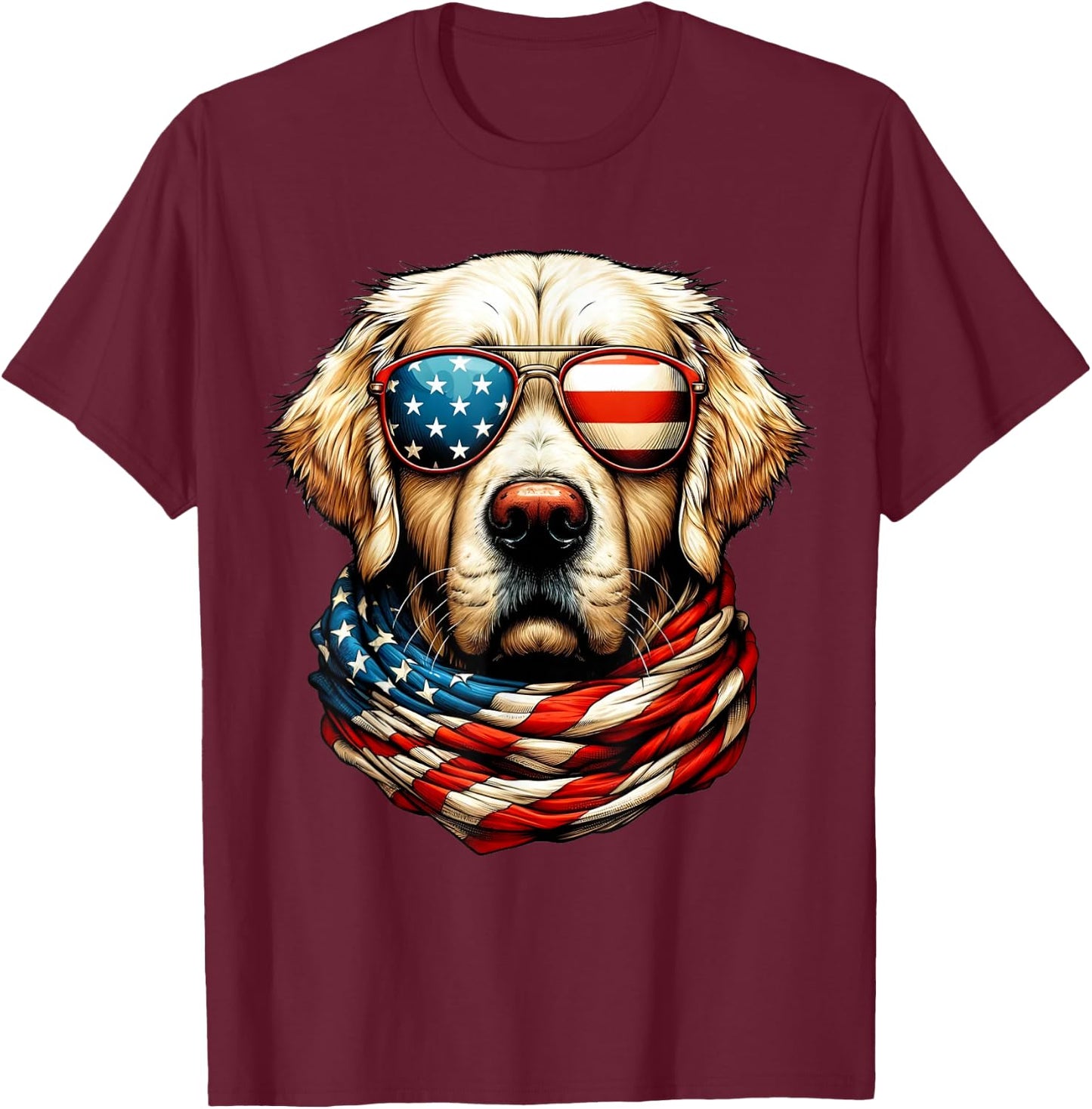 Golden Retriever American Flag Patriotic Dog 4th of July T-Shirt - T-Shirt | Maroon