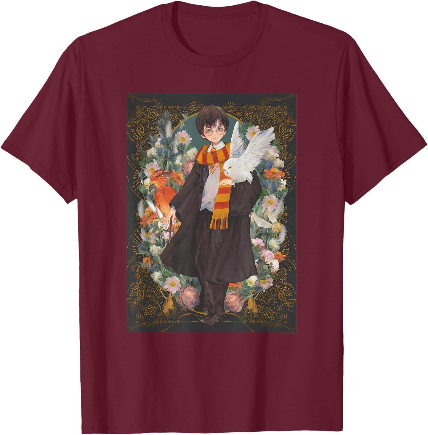 Harry Potter Deathly Hallows 2 Harry And Owl Portrait T-Shirt - T-Shirt | Maroon