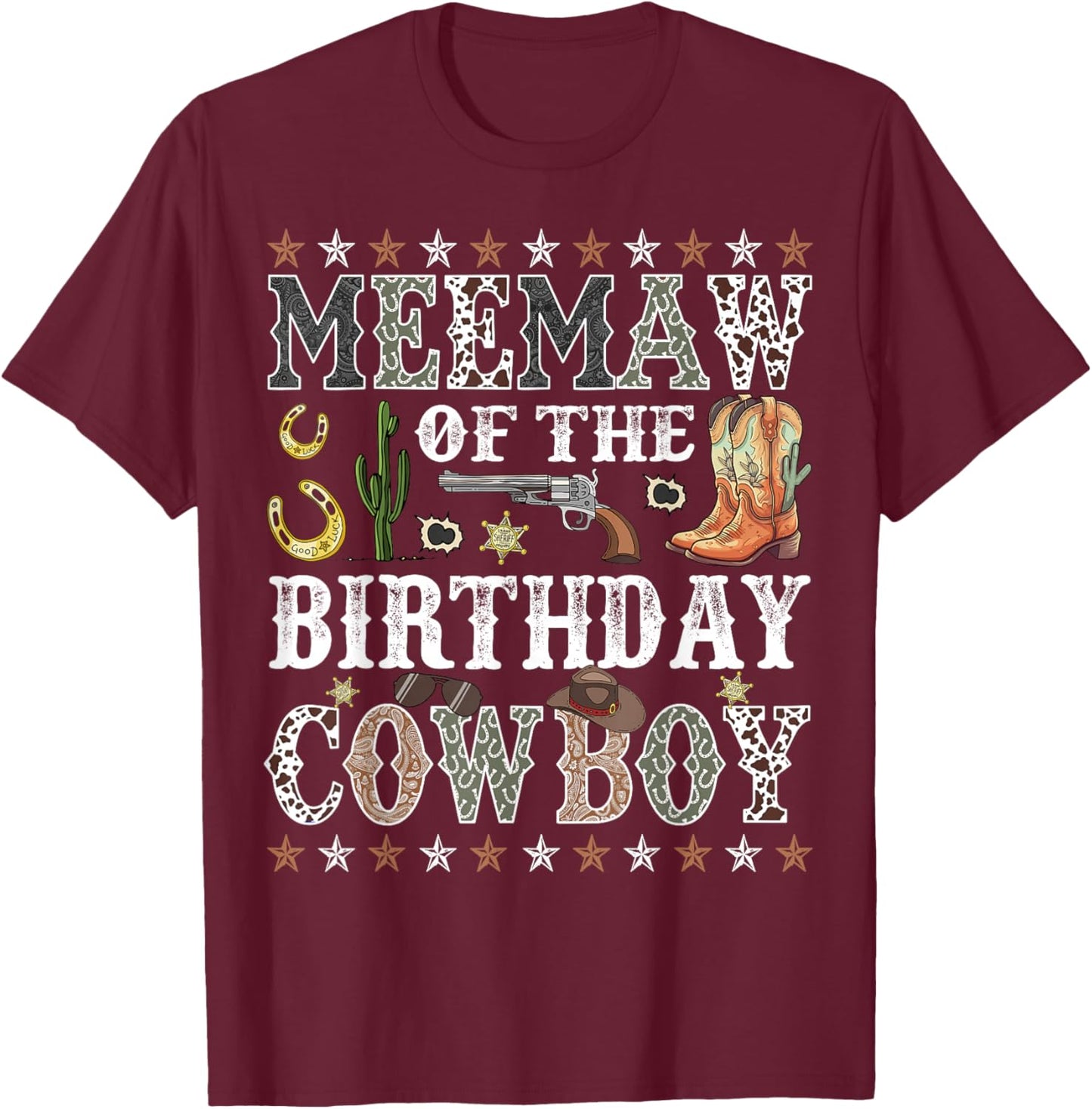 Meemaw Of The Birthday Cowboy Rodeo Meemaw T-Shirt - T-Shirt | Maroon