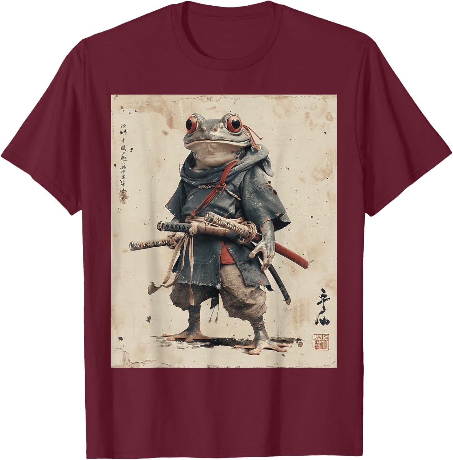 Samurai Frog Warrior Japanese Ukiyo-e Art Vintage Aesthetic T-Shirt - T-Shirt | Maroon