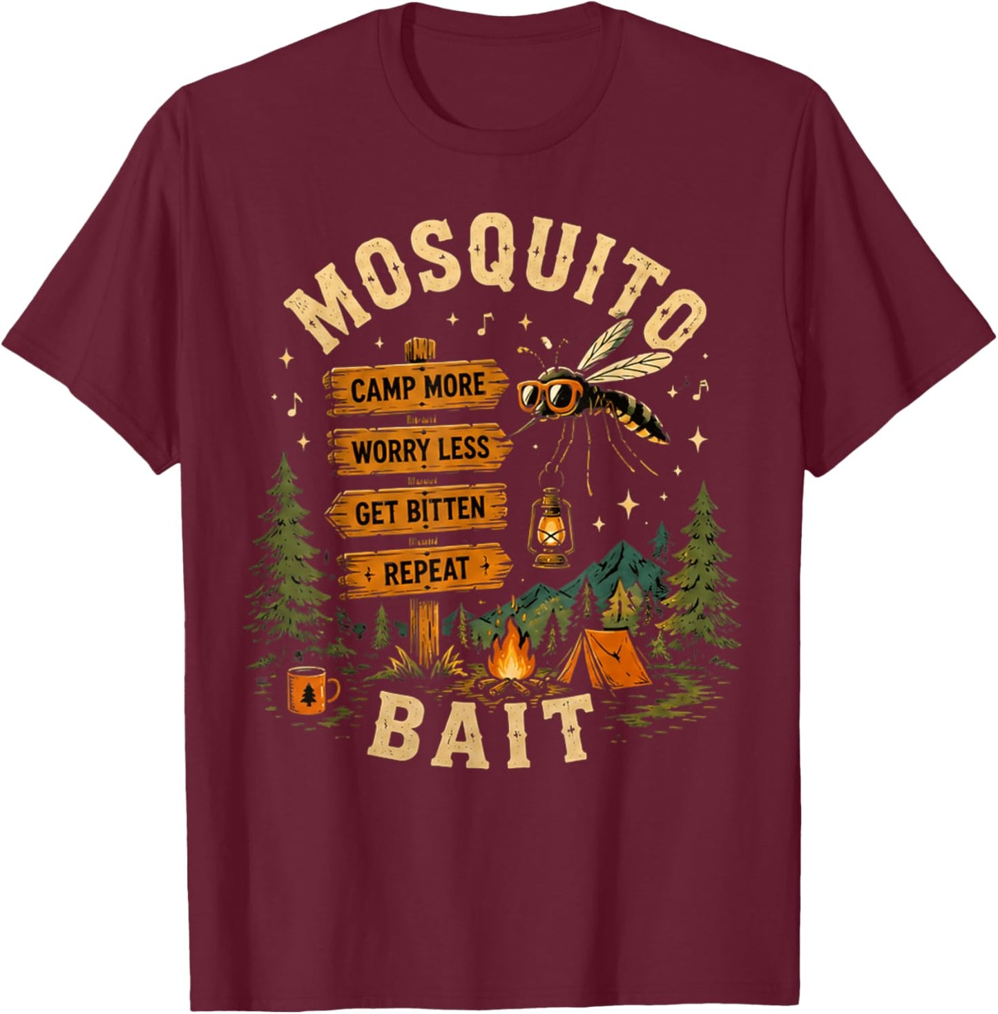 Camping Mosquito Bait Campfire for Retro Squad Camper Summer T-Shirt - T-Shirt | Maroon