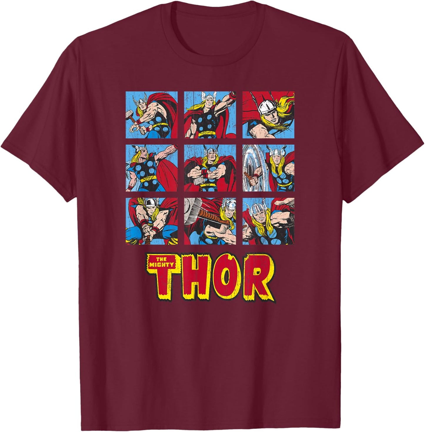 Marvel Avengers Vintage Thor Comic Battle Scenes T-Shirt - T-Shirt | Maroon