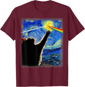 Cat Rock Music Cat Starry Night Van Gogh Art Funny Cat Gifts Women Kids T-Shirt - T-Shirt | Maroon