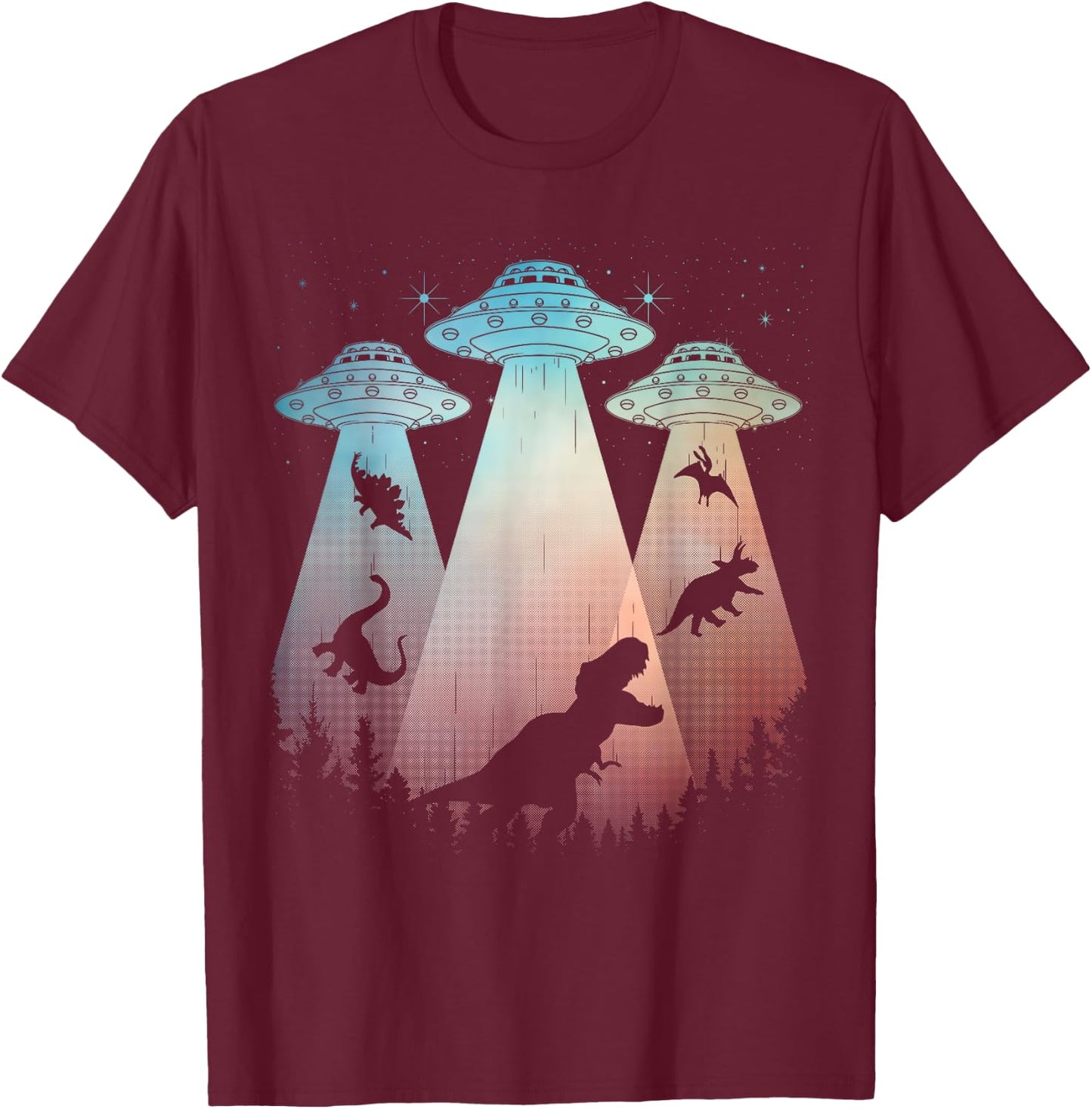 Cool Dinosaur Art Women UFO Alien Abduction Dinosaur T-Shirt - T-Shirt | Maroon
