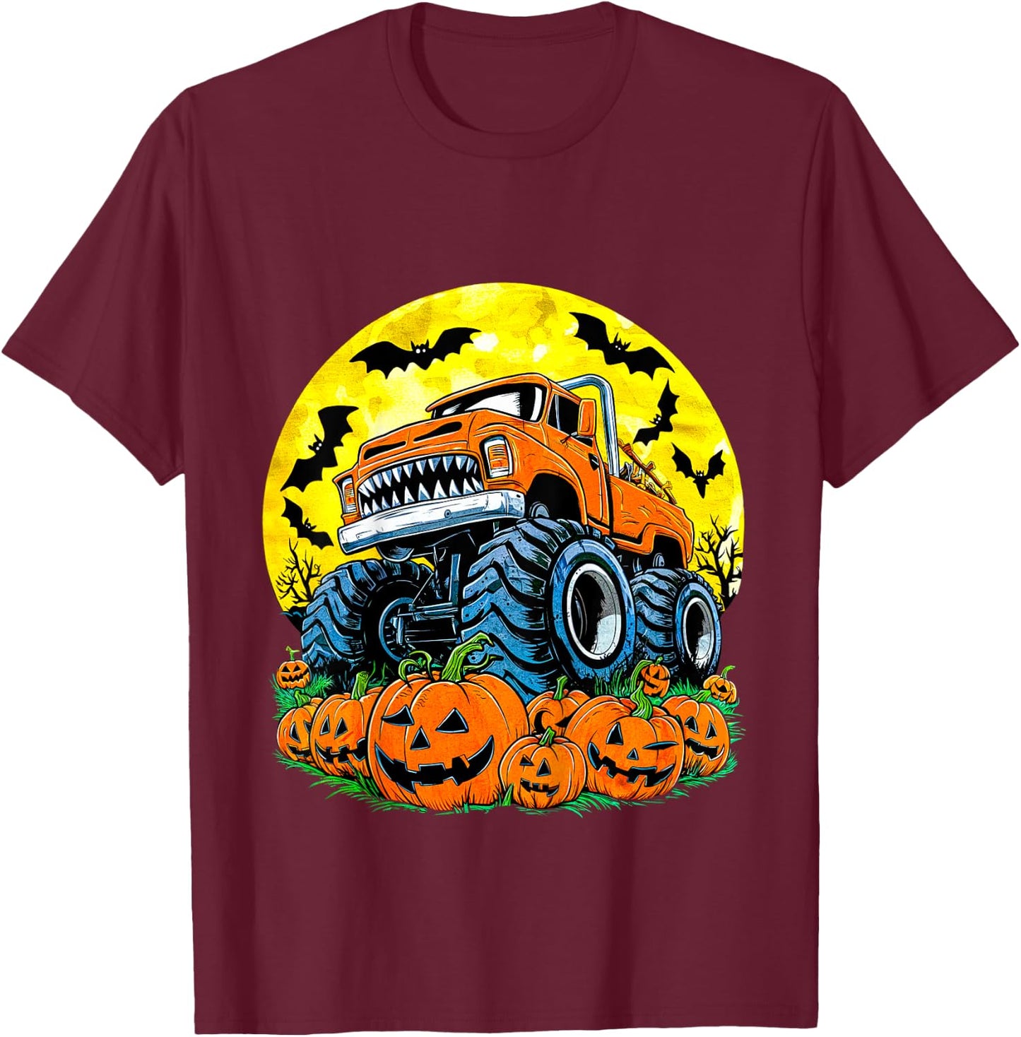 Monster Truck Halloween Jack O Lantern Moon Pumpkin Toddler T-Shirt - T-Shirt | Maroon