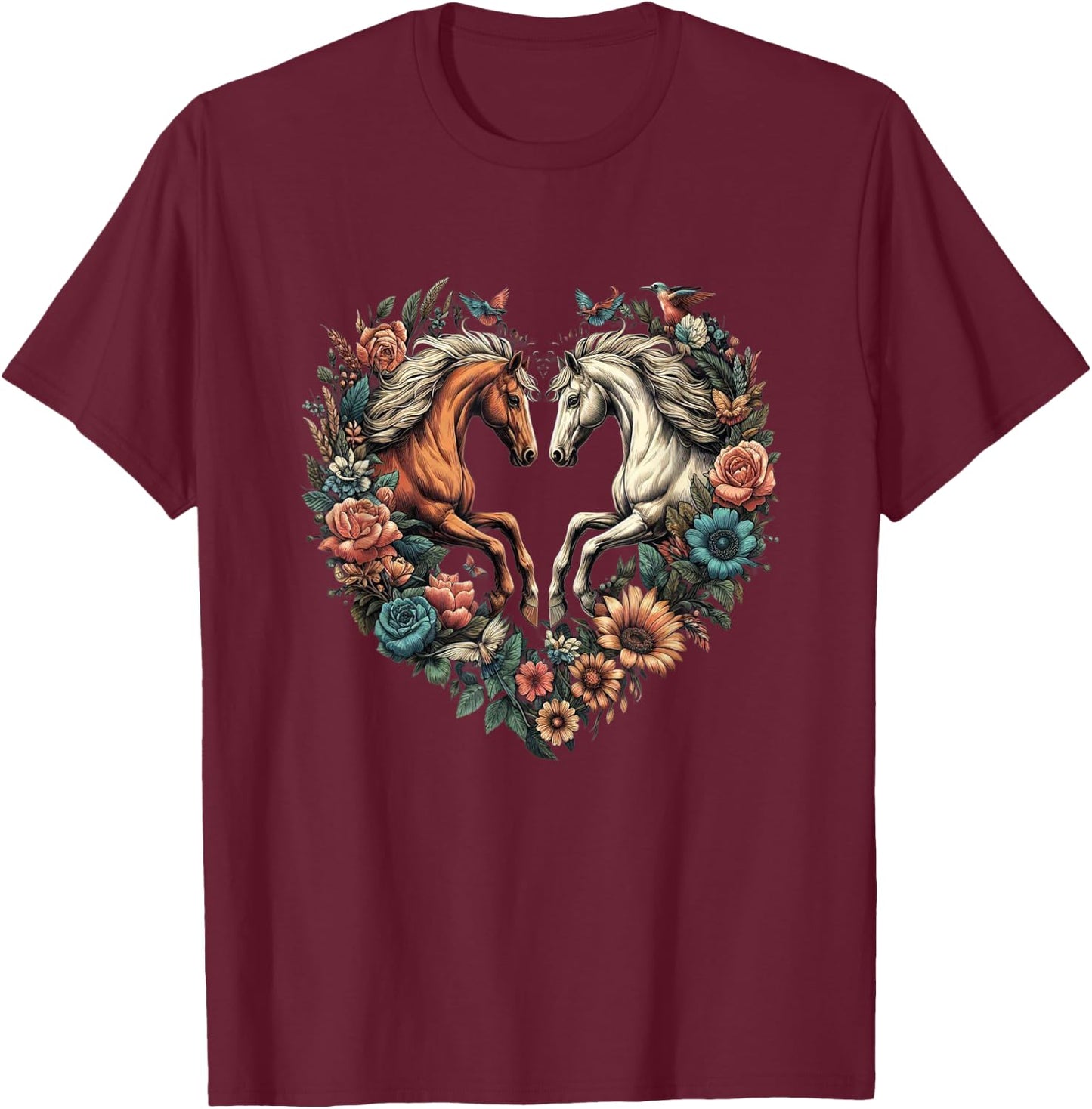 Horse Love Heart Equestrian Horse Rider Lovers T-Shirt - T-Shirt | Maroon