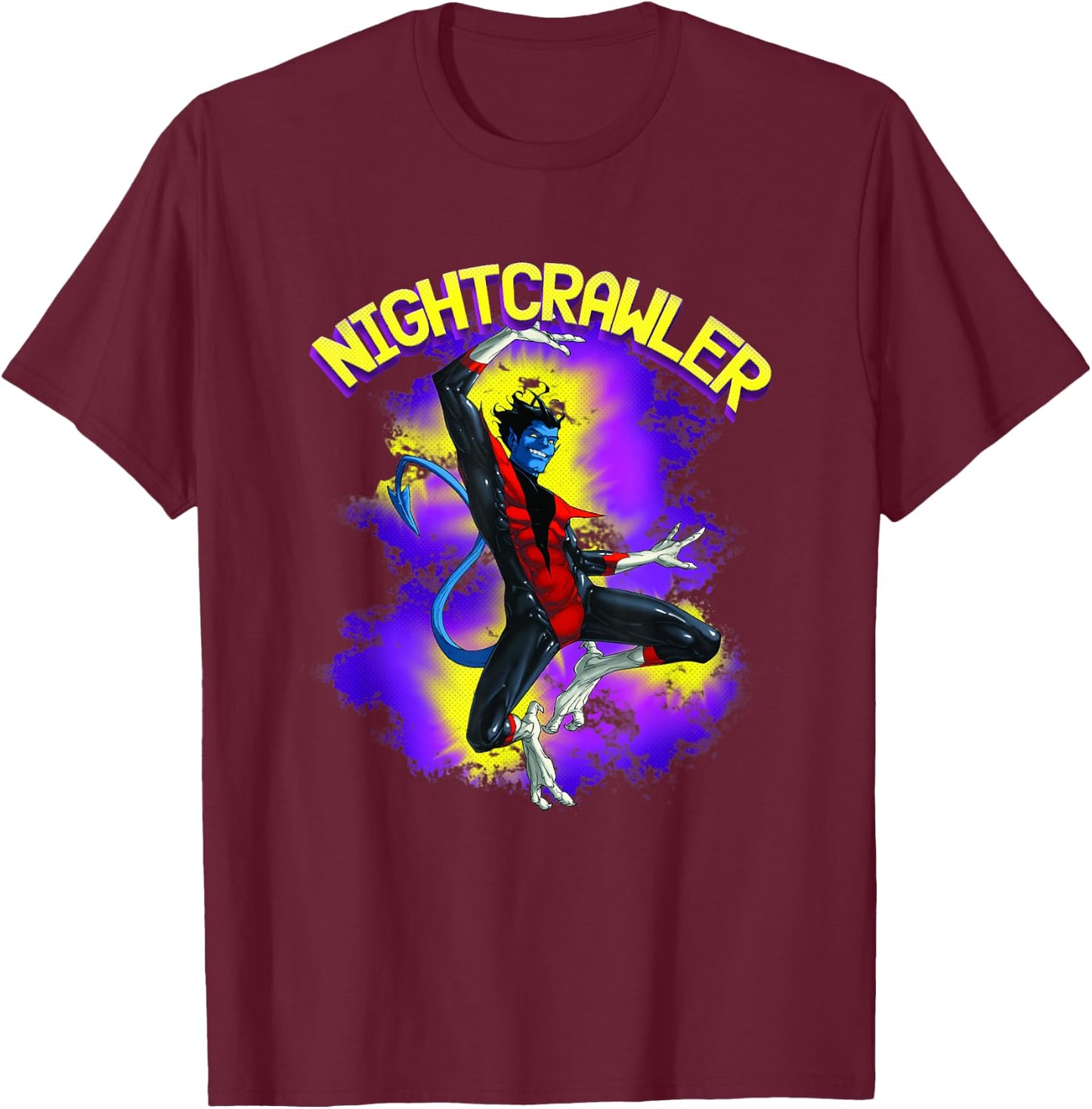 Marvel X-Men Nightcrawler Epic Leap Retro Logo T-Shirt - T-Shirt | Maroon