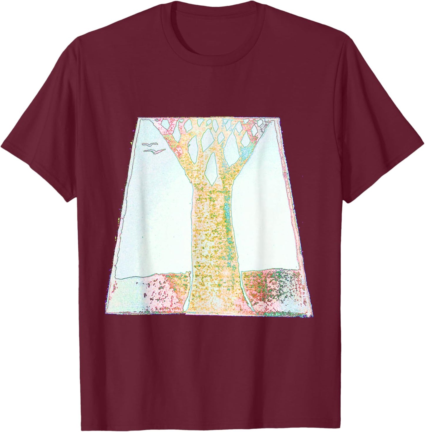 Artistic Tree Birds Trapezoid T-Shirt - T-Shirt | Maroon