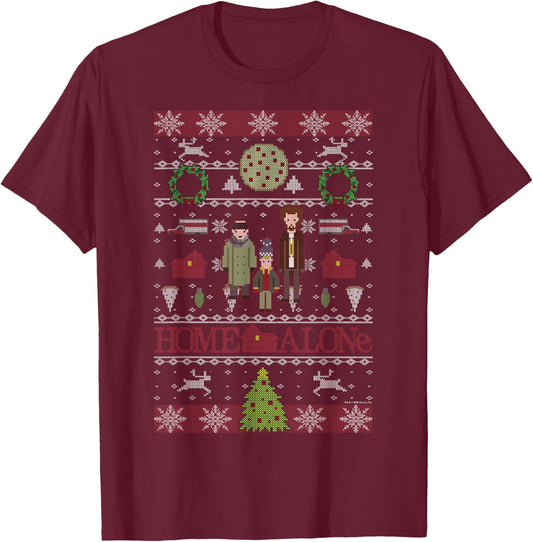 Home Alone Christmas The Wet Bandits Ugly Sweater T-Shirt - T-Shirt | Maroon