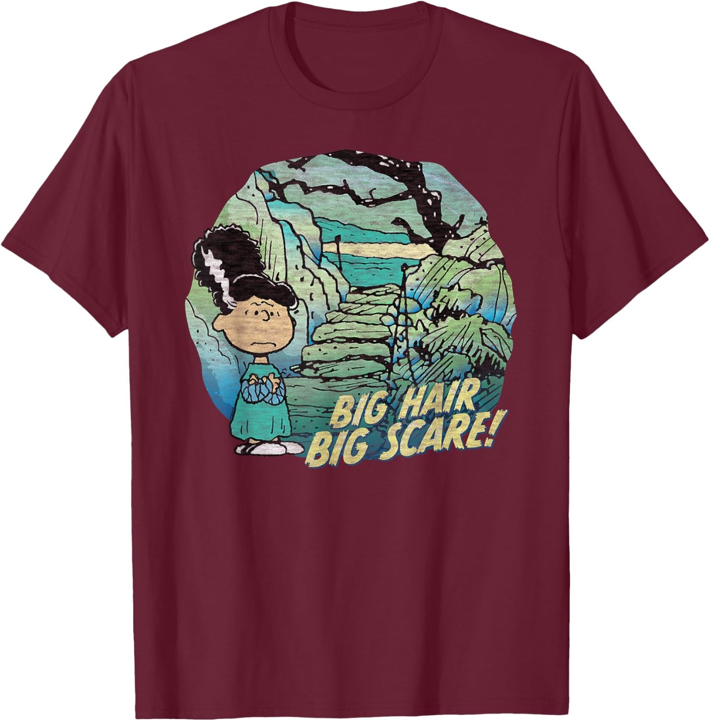 Peanuts Halloween Lucy Big Hair Scare T-Shirt - T-Shirt | Maroon
