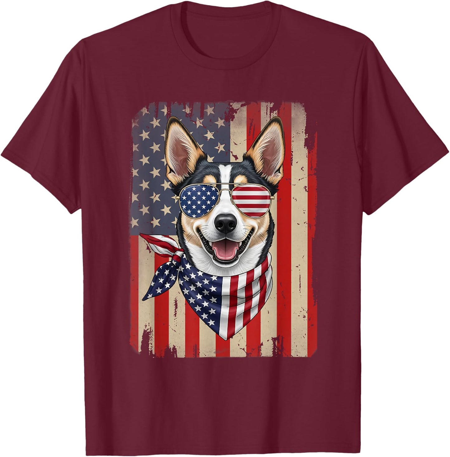 4th of July Australian Kelpie Dog American Flag Patriotic T-Shirt - T-Shirt | Maroon