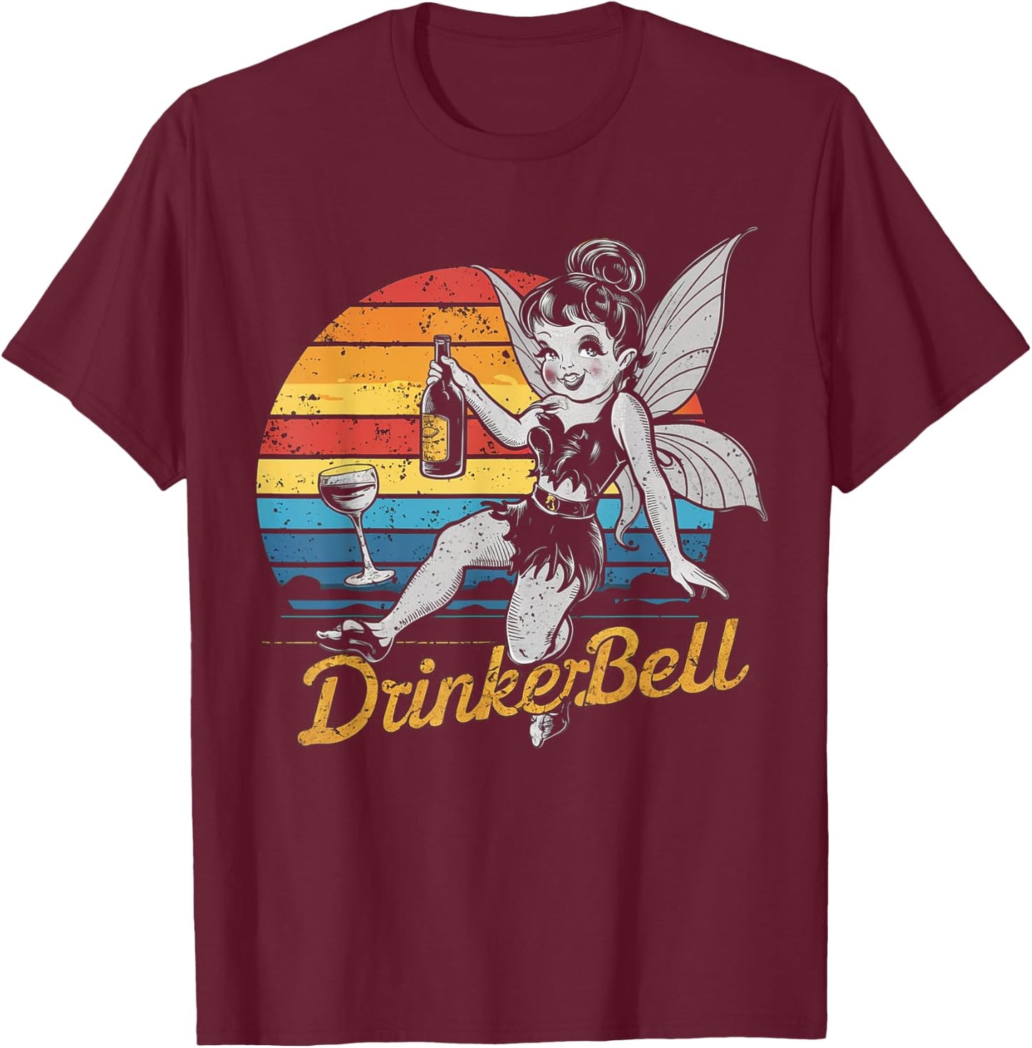 Vintage retro sunset Drinkerbell Funny Drinking Funny Saying T-Shirt - T-Shirt | Maroon