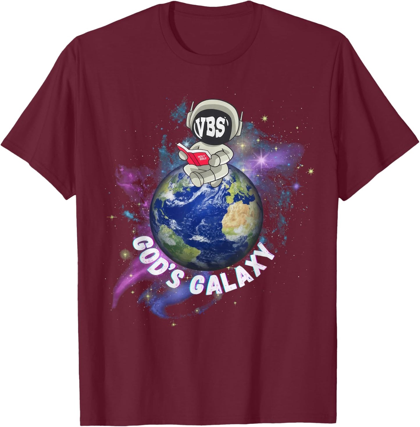 VBS 2024 God's Galaxy Astronaut Outer Space Bible Christian T-Shirt - T-Shirt | Maroon