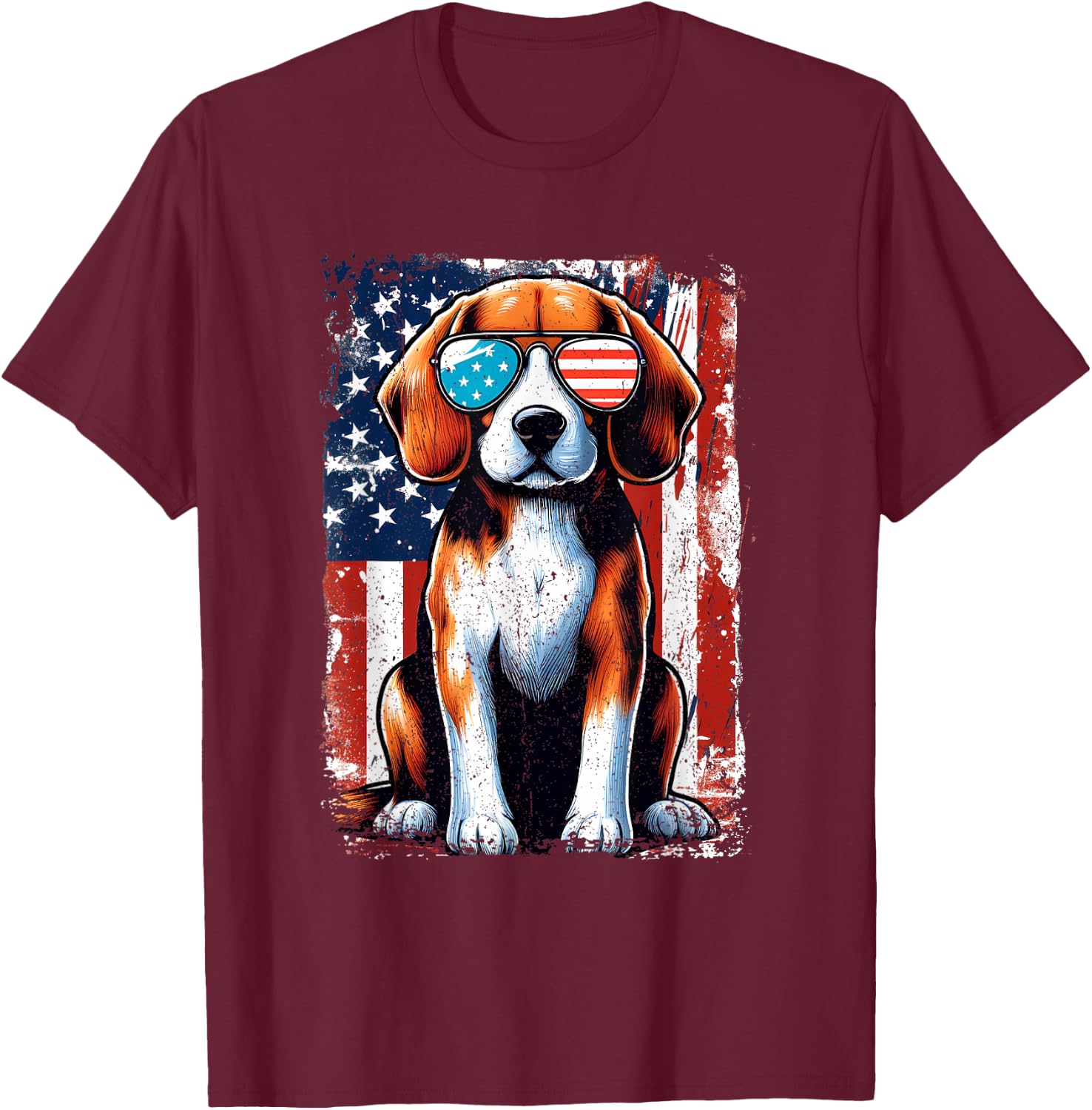 Vintage Beagle Dog American US USA Flag Pets Dogs T-Shirt - T-Shirt | Maroon