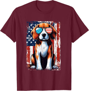 Vintage Beagle Dog American US USA Flag Pets Dogs T-Shirt - T-Shirt | Maroon