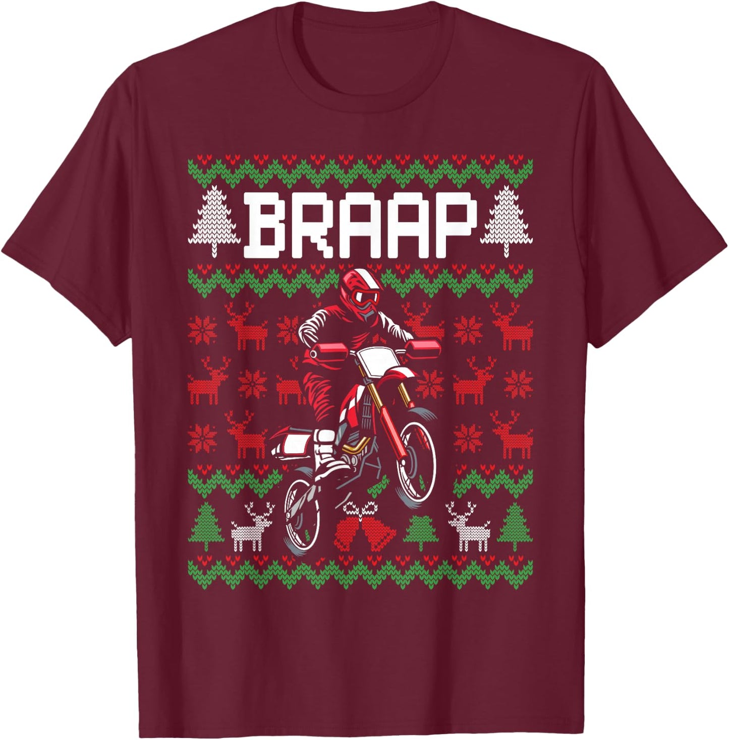 Christmas Motorcycle Motocross Braap Dirt Bike T-Shirt - T-Shirt | Maroon