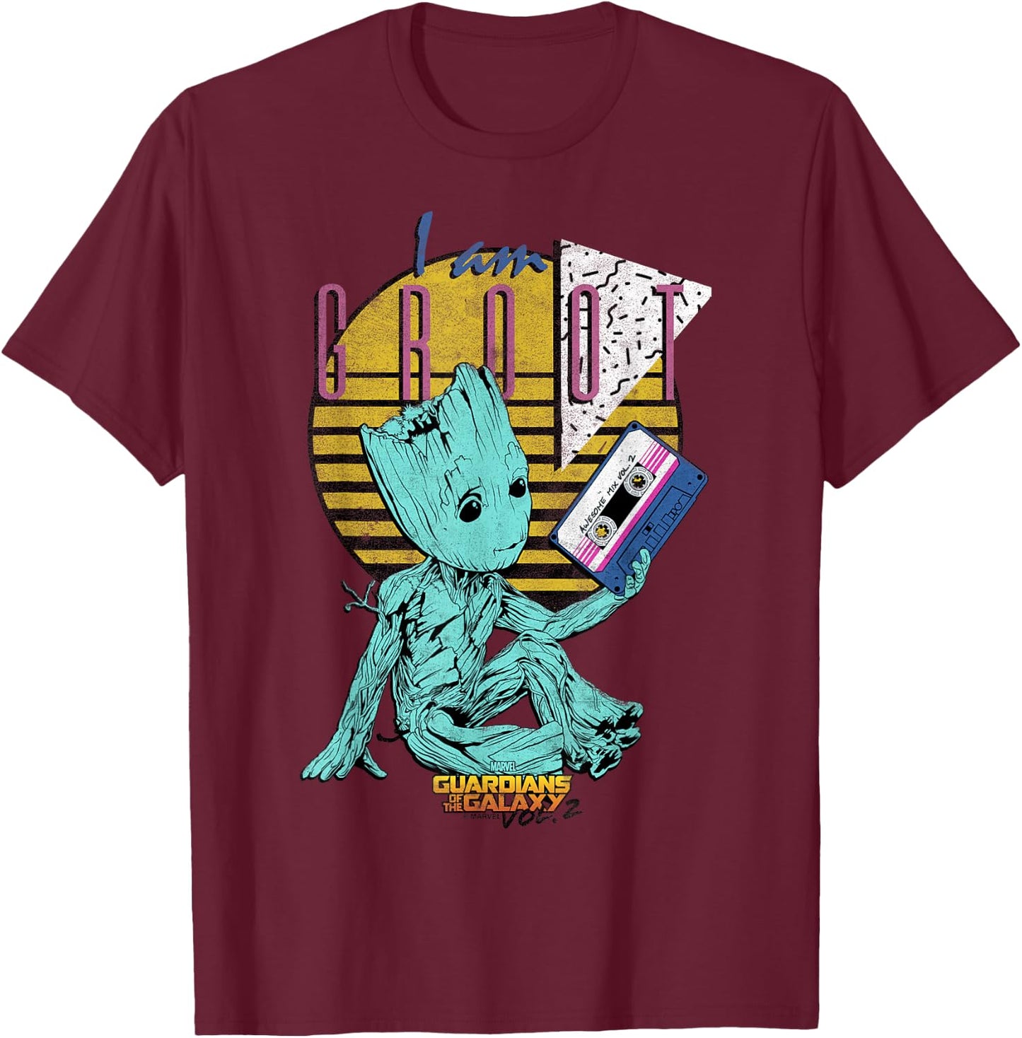 Marvel Guardians of The Galaxy Vol 2 Baby Groot Retro 90's T-Shirt - T-Shirt | Maroon