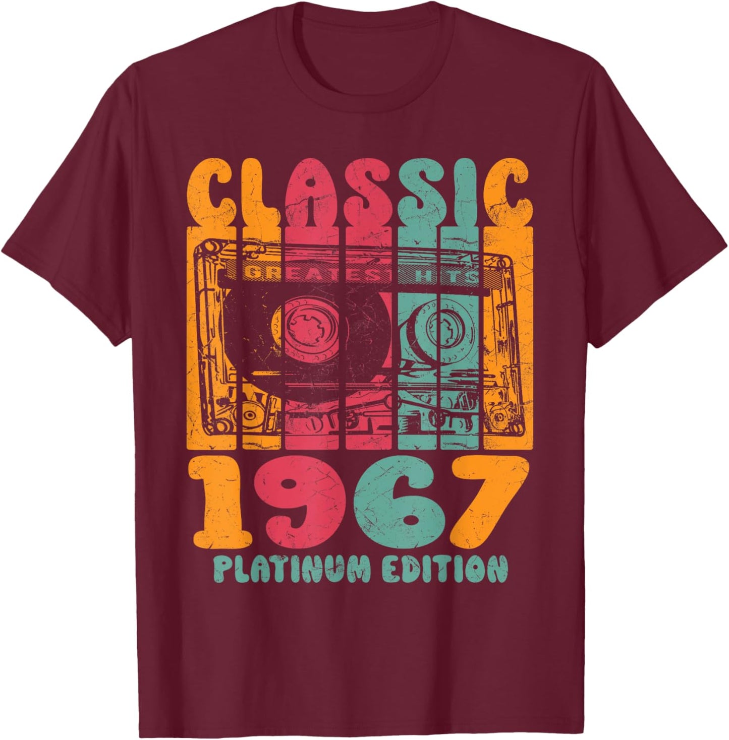 Born In 1967, Retro Mix Tape Platinum Edition 1967 Birthday T-Shirt - T-Shirt | Maroon