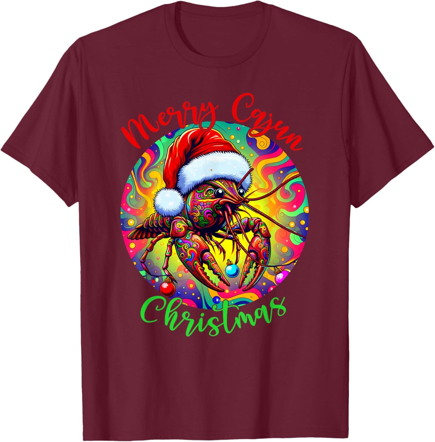 Merry Cajun Christmas Crawfish Santa Claus T-Shirt - T-Shirt | Maroon
