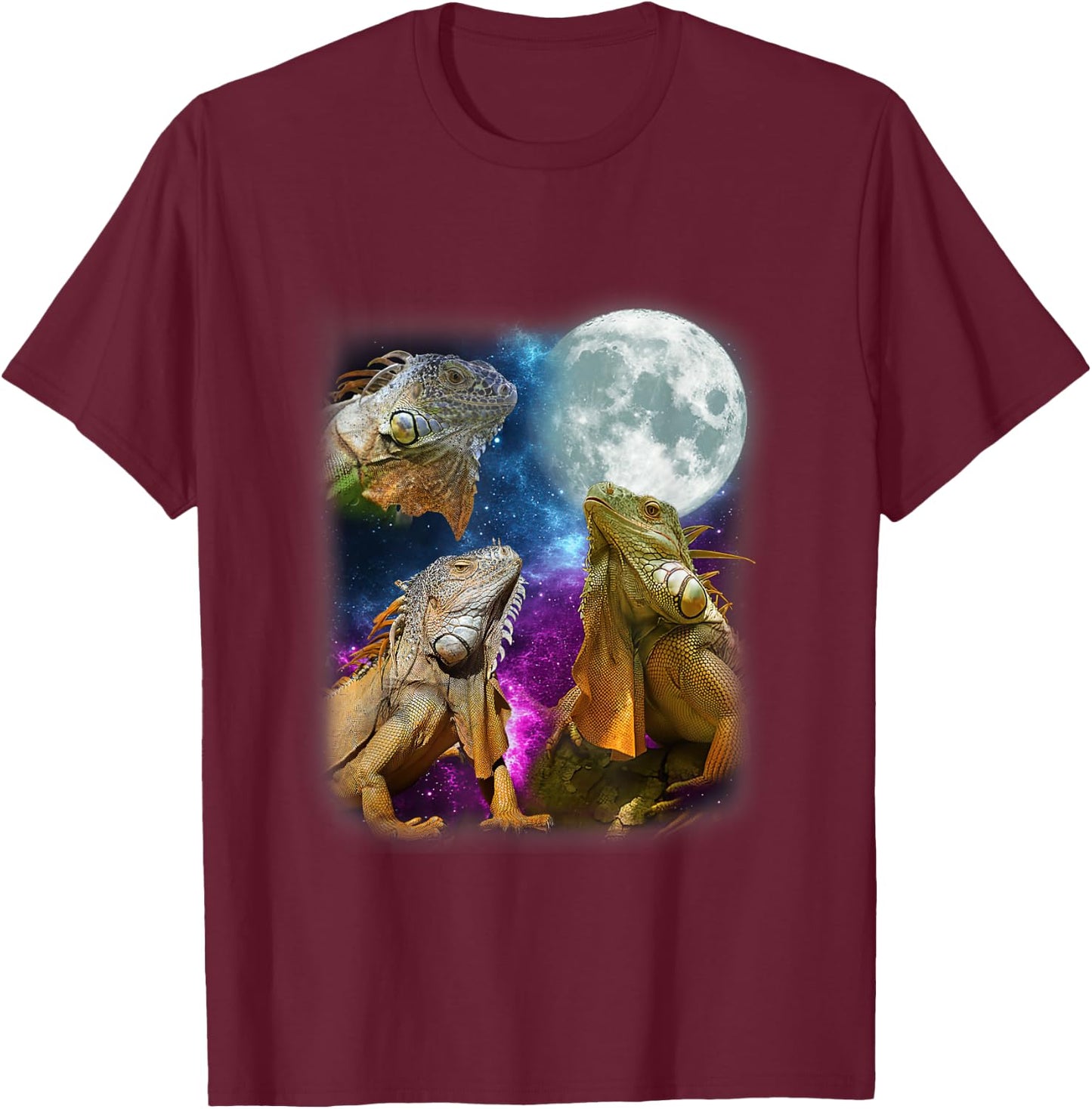 Three Iguanas Howling At The Moon Funny Lover Animals T-Shirt - T-Shirt | Maroon