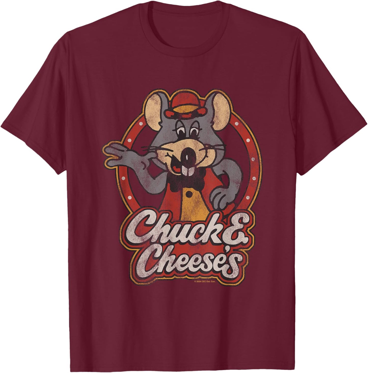 Chuck E. Cheese Classic Entertainer Portrait Distressed T-Shirt - T-Shirt | Maroon