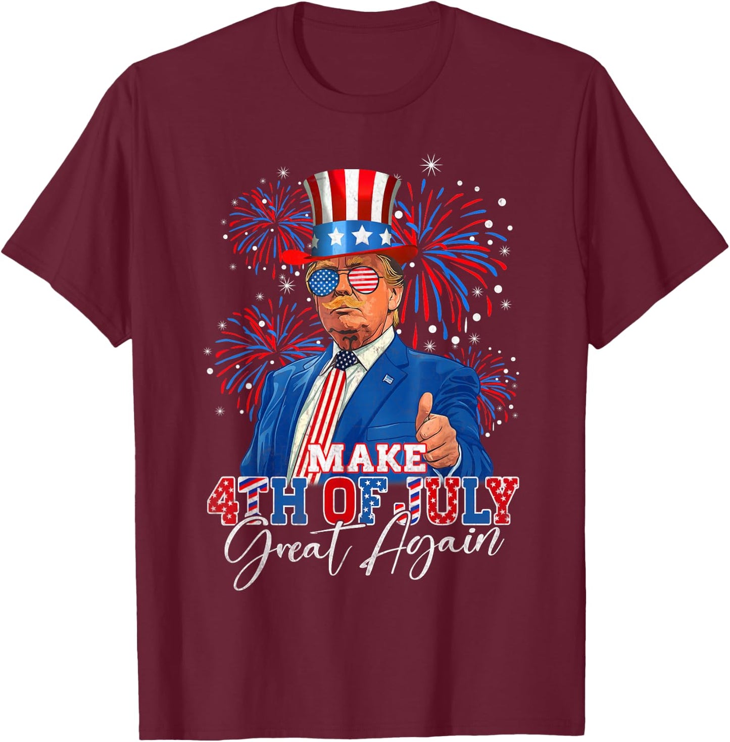 Make 4th of July Great Again Patriotic Firework Donald Trump T-Shirt - T-Shirt | Maroon