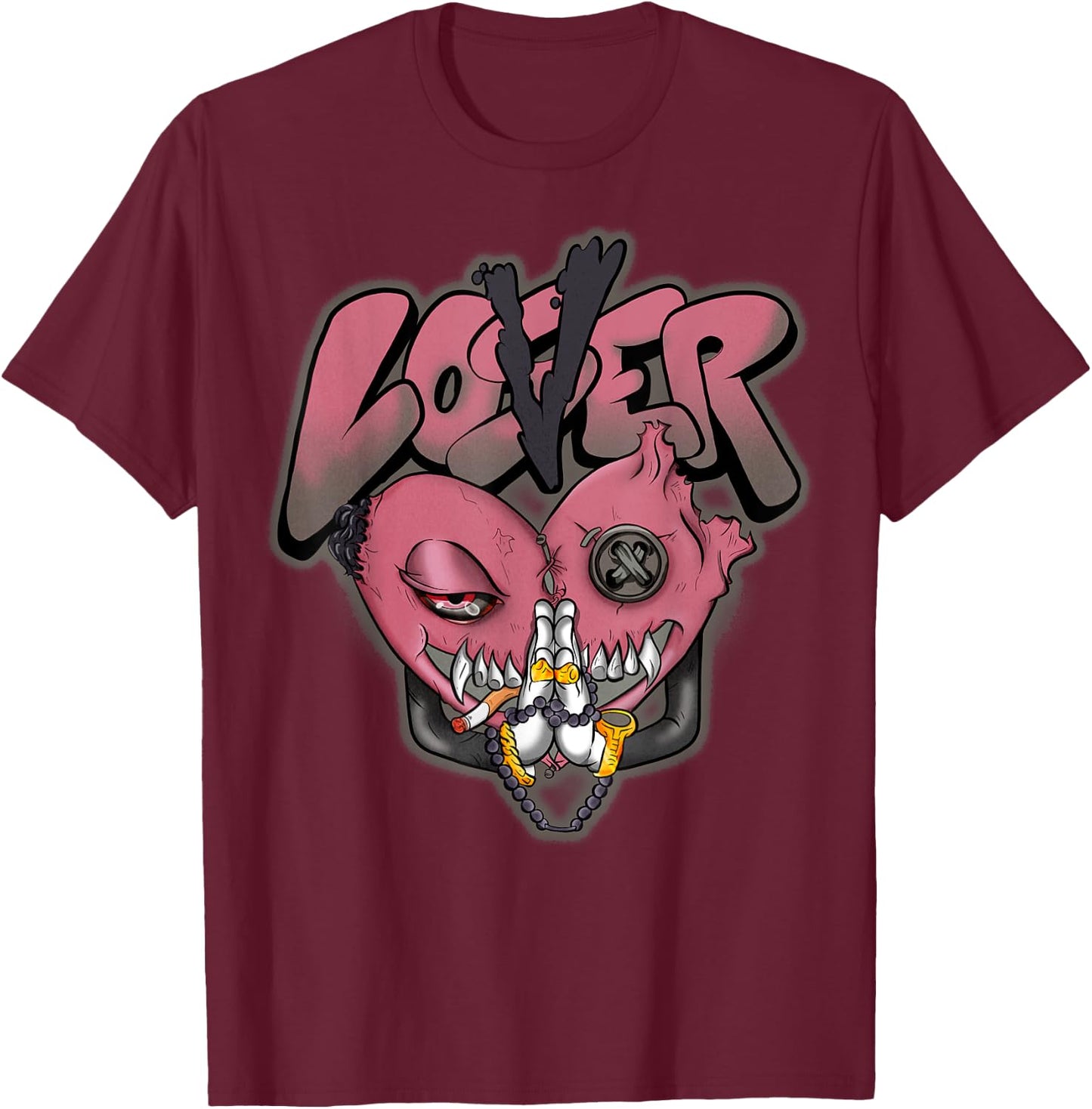 Graphic Loser Love Drip Pink Heart Matching Pink Apparel T-Shirt - T-Shirt | Maroon