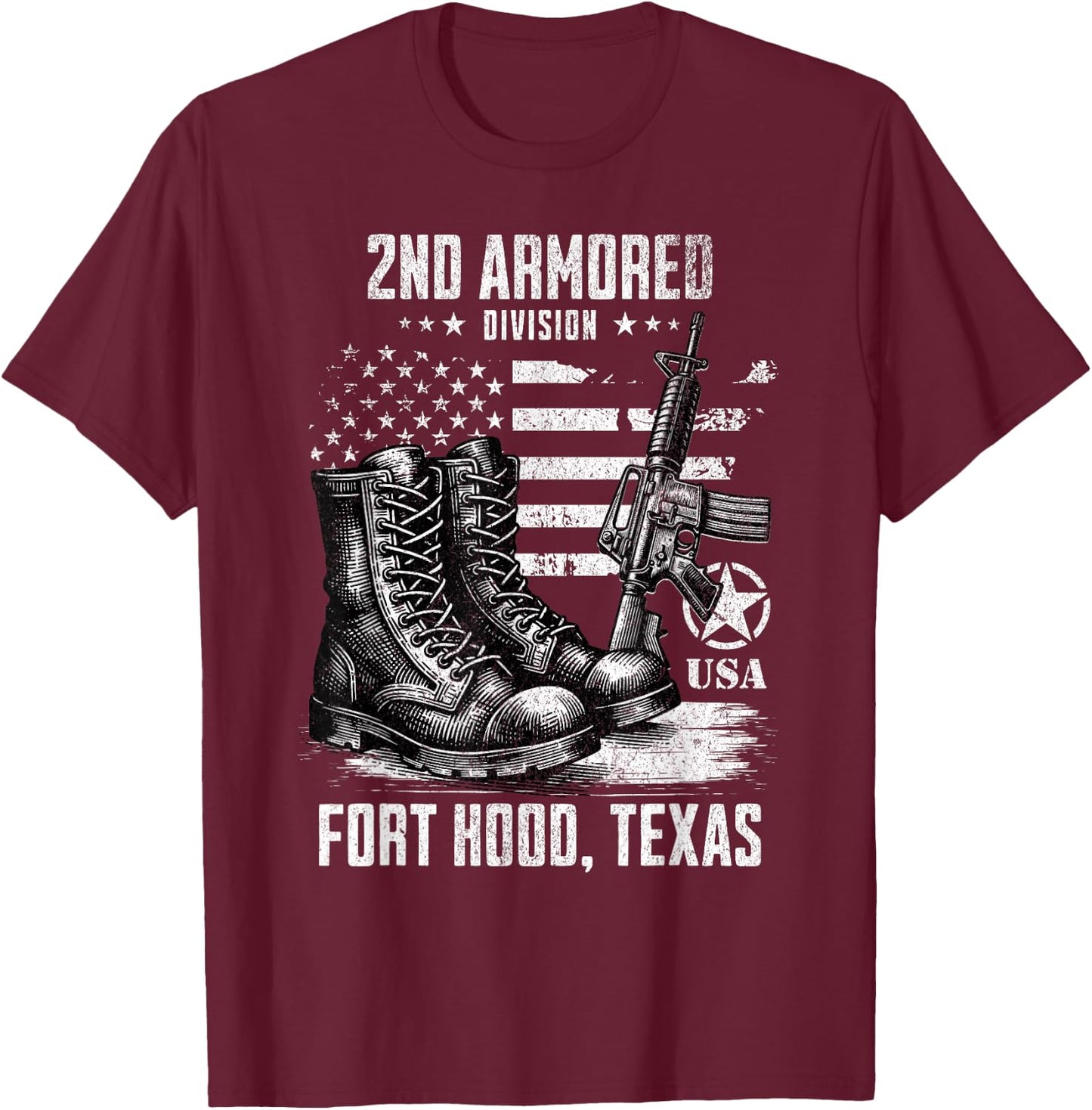SoldierTees 2nd Armored Division Fort Hood Texas Military Veteran , Small, Black T-Shirt - T-Shirt | Maroon