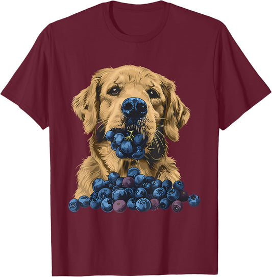 Blueberry Dog Artwork Blueberry Fruit Cute Dog Drawing T-Shirt - T-Shirt | Maroon