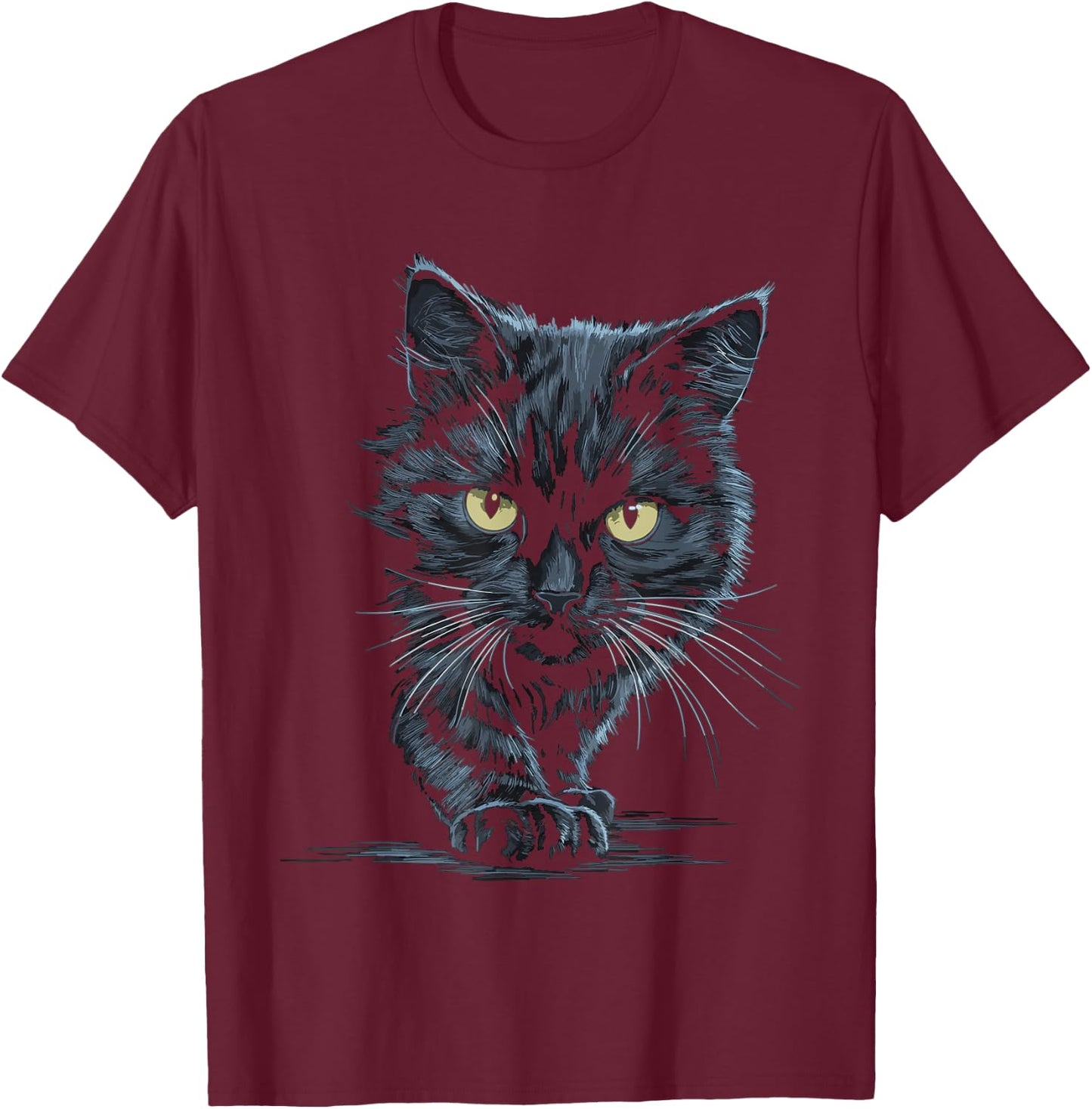 Black Cat Yellow Eyes Cute Cats T-Shirt - T-Shirt | Maroon
