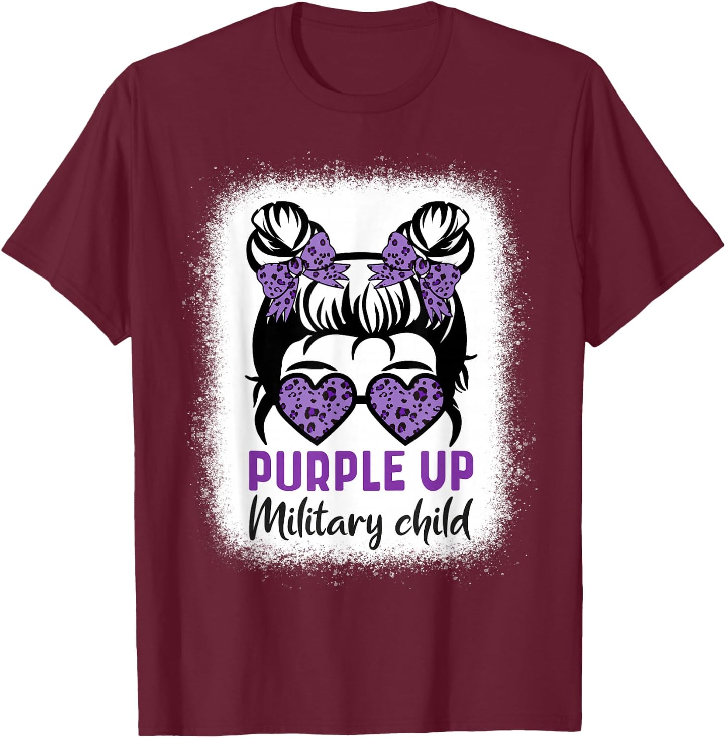 Purple Up For Military Kids - Month Military Child Messy Bun T-Shirt - T-Shirt | Maroon