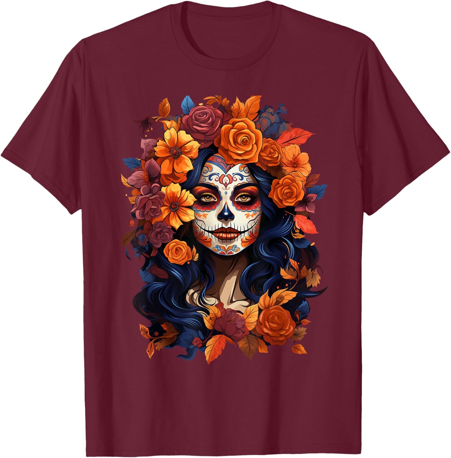 Dia De Los Muertos Mexican Sugar Skull Day Of The Dead Women T-Shirt - T-Shirt | Maroon