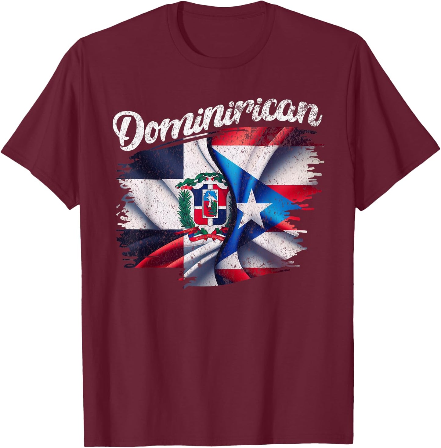 Dominirican DR Dominican Republic Puerto Rico PR Flag Pride T-Shirt - T-Shirt | Maroon