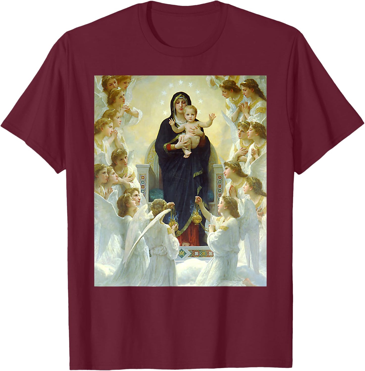 The Virgin with Angels Painting by William Bouguereau 1900 T-Shirt - T-Shirt | Maroon