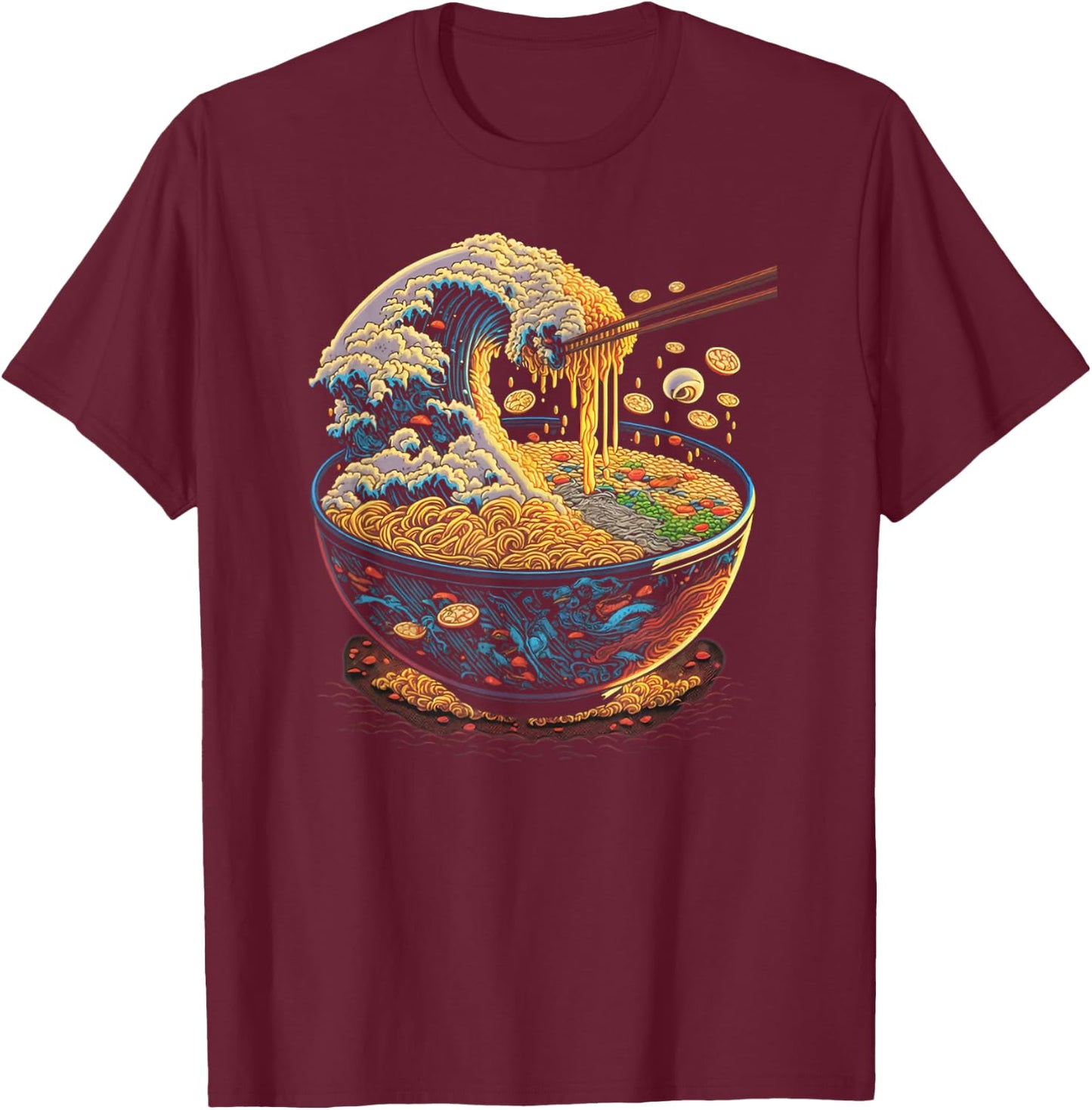 Japanese Kanagawa Wave Ramen Graphic Retro Anime Noodles Art T-Shirt - T-Shirt | Maroon