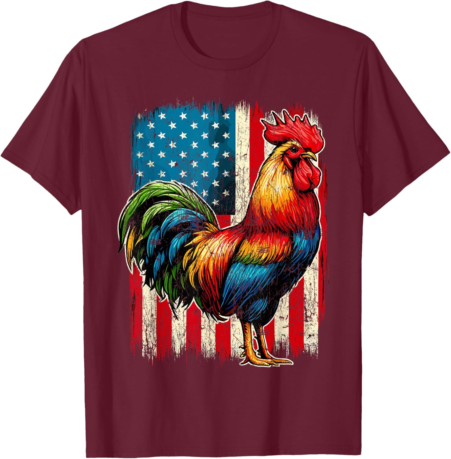 Patriotic Rooster USA Flag Chicken Farmer T-Shirt - T-Shirt | Maroon