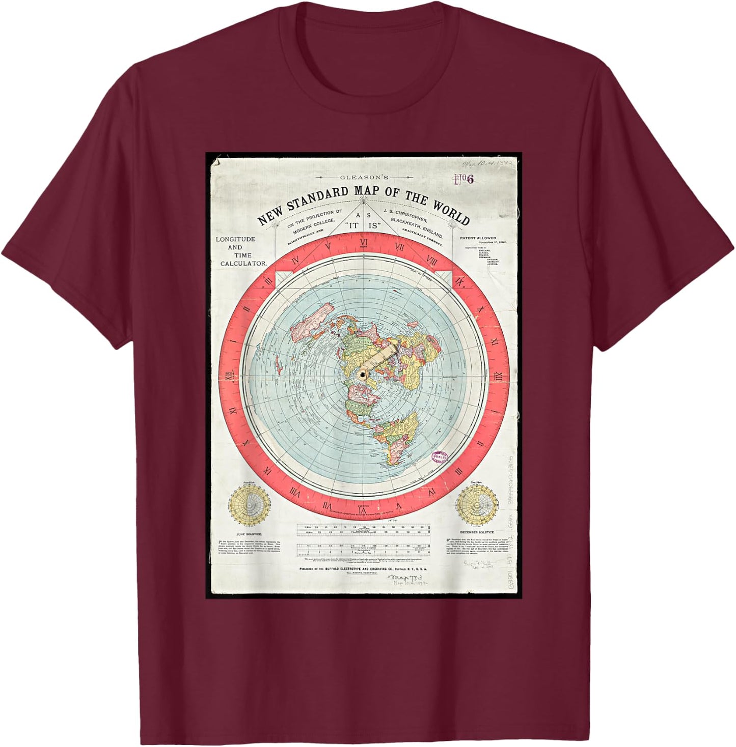 Gleason's new standard map of the world globe T-Shirt - T-Shirt | Maroon