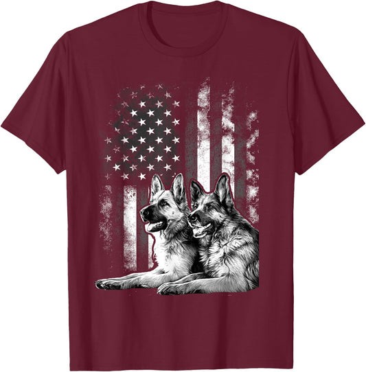 Vintage Patriotic German Shepherd American Flag 4th Of July T-Shirt - T-Shirt | Maroon