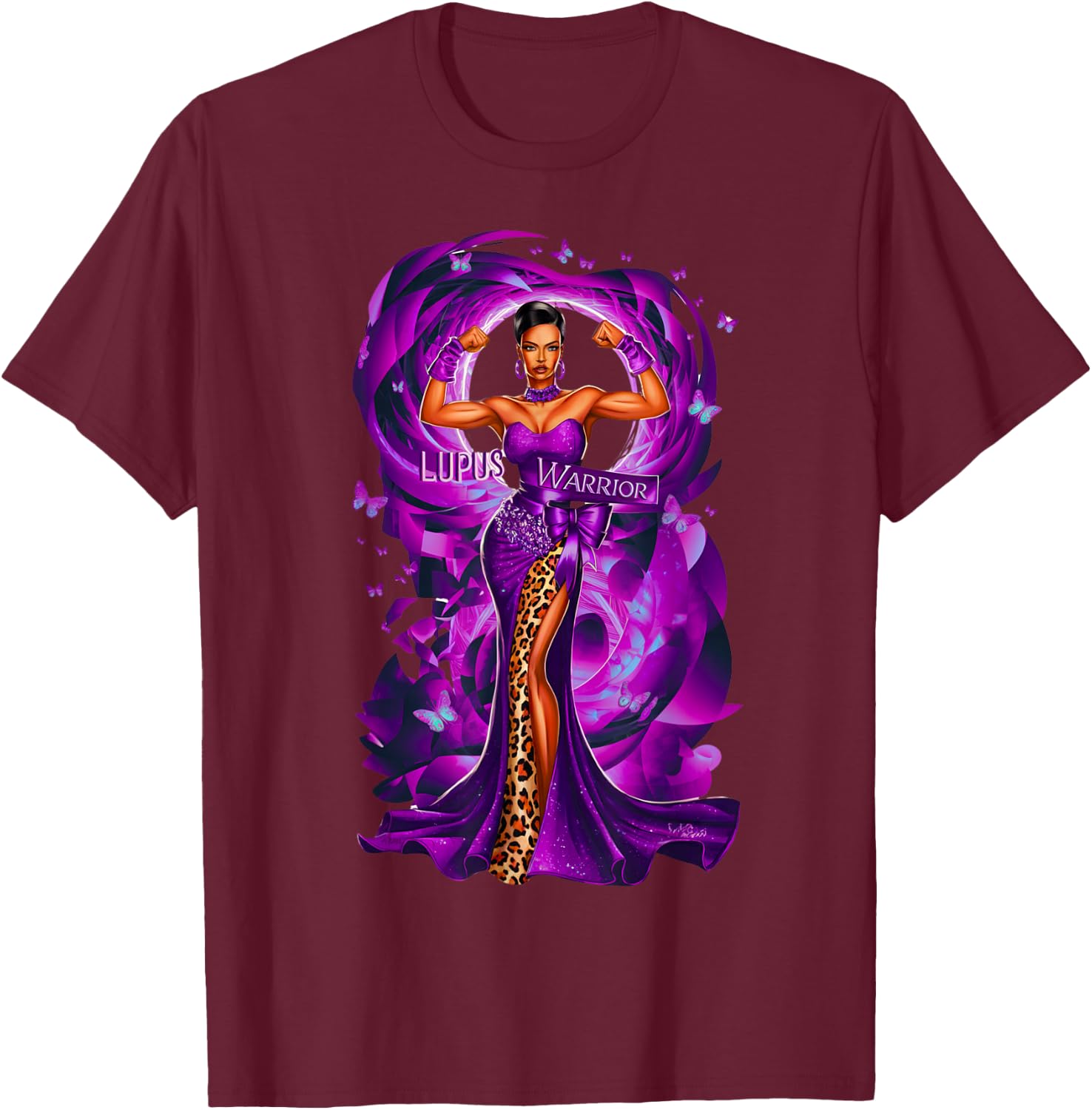 African American Black Woman Lupus Warrior Purple Ribbon Mom T-Shirt - T-Shirt | Maroon