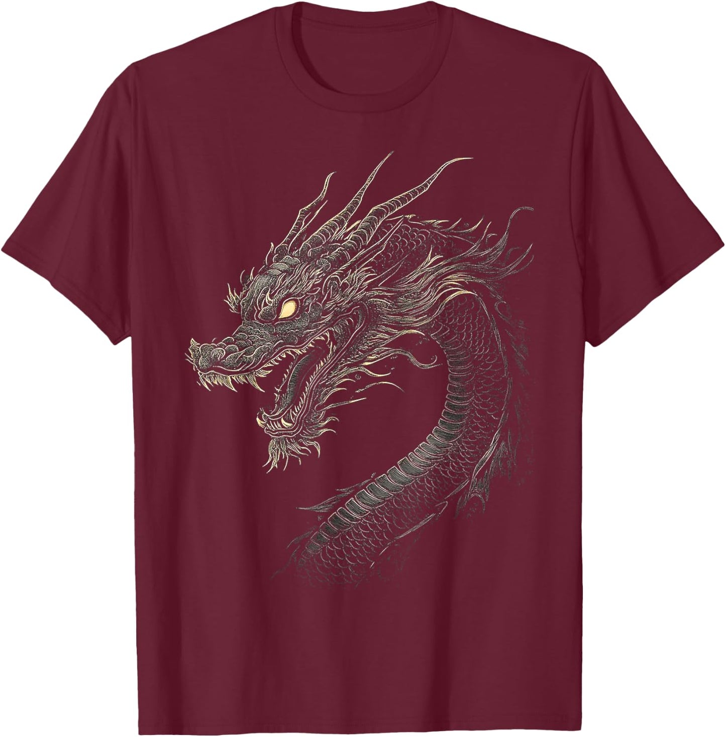 Black Dragon Motif Mythical Artwork Black Dragon T-Shirt - T-Shirt | Maroon